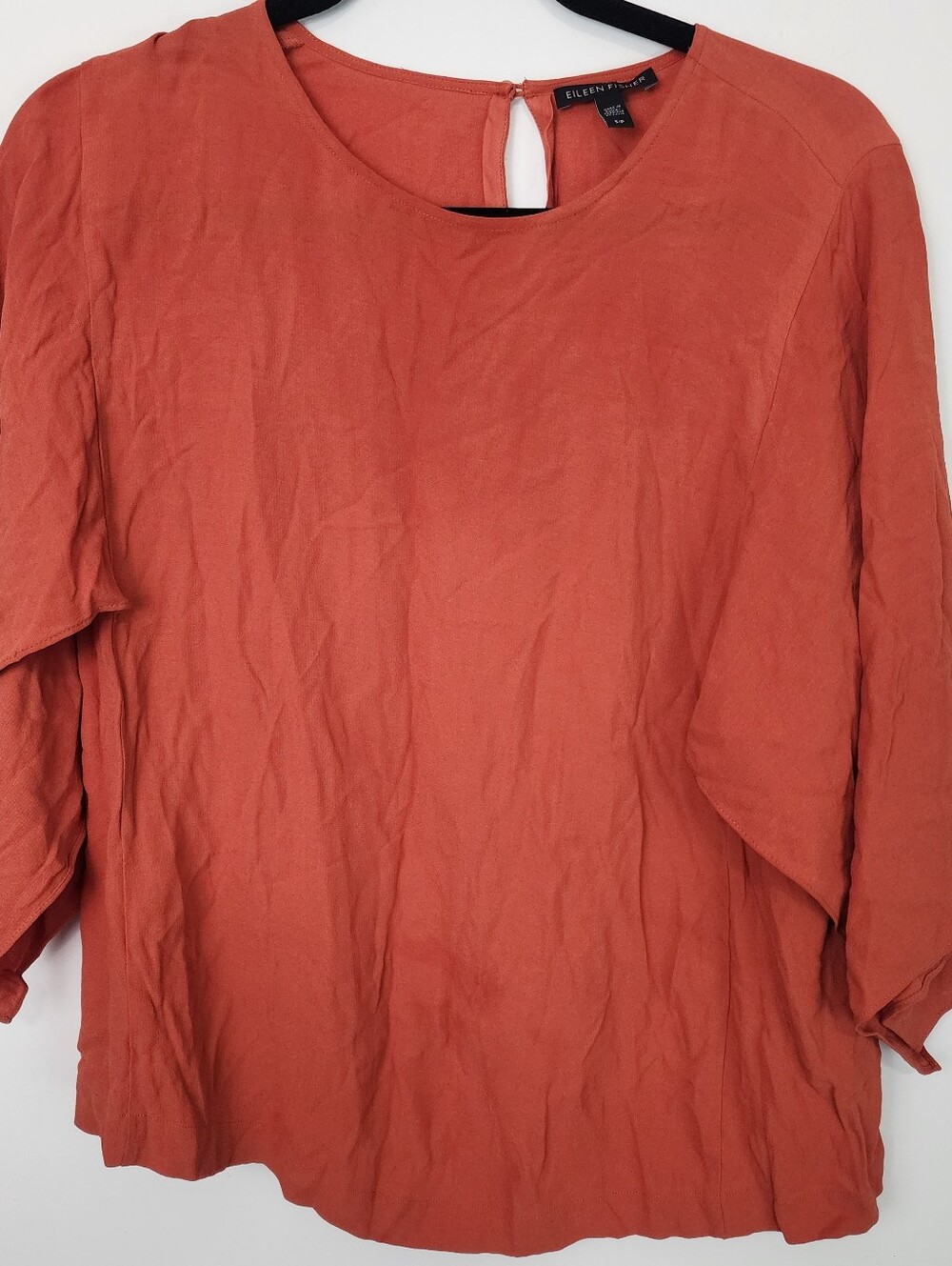 Eileen Fisher Terracotta Round-Neck Tunic Top Cape Sleeve 100% Silk Top Sz Small